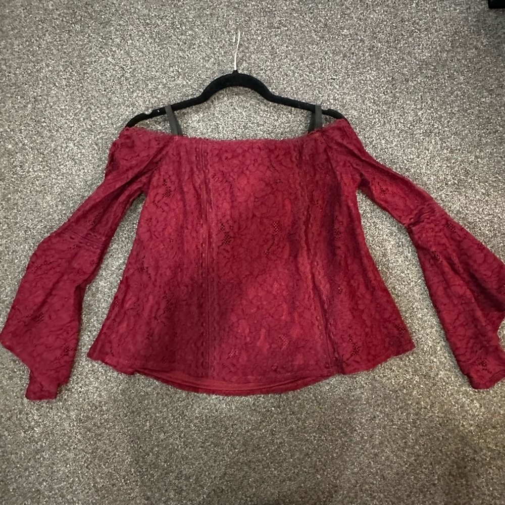 Burgundy off the shoulder lace top